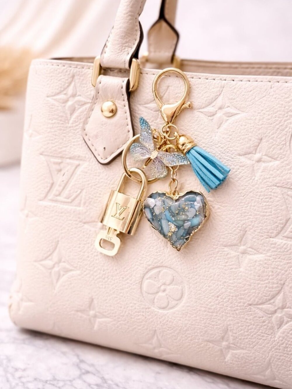LV Gold Padlock 🔑 Authentic Louis Vuitton Charm + Unbranded Heart Keychain